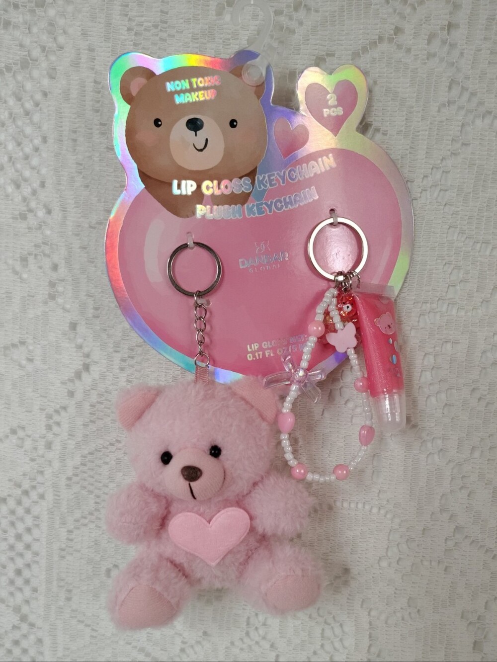 Danbar Keychain Pink Plush Bear Lip Gloss